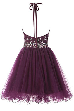 Light Green Beading Tulle Halter Short Homecoming Dress