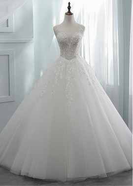 Beading Tulle Jewel  See-through  A-line Wedding Dress