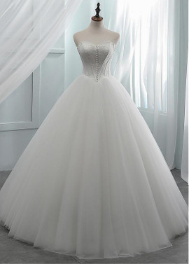 Lace Sweetheart Long Ball Gown Button Wedding Dress