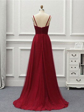 Cheap 2019 Red Backless Burgundy Tulle A Line High Low Long Prom Dress