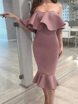 Cheap 2019 Trumpet/Mermaid Elastic Woven Satin Ruffles Strapless Tea-Length Homecoming Dresses