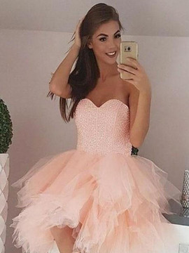 Shop 2019 A-Line Tulle Beading Sweetheart Pink Short/Mini Homecoming Dresses