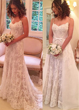 Shop Cheap Lace Spaghetti Straps 2 In 1 Wedding Dresses With Beadings