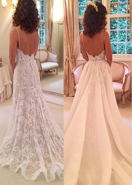 Shop Cheap Lace Spaghetti Straps 2 In 1 Wedding Dresses With Beadings