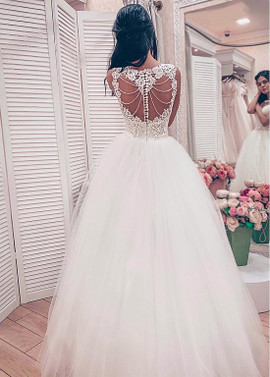 Shop Cheap Lace Appliques  Bowknot Tulle Jewel A-line Wedding Dresses  