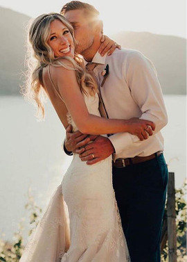 Cheap Elegant Lace Spaghetti Straps Backless Mermaid Wedding Dress