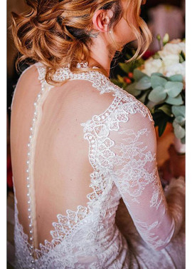 Shop Cheap Long Sleeves Tulle & Lace Jewel Backless Mermaid Wedding Dress
