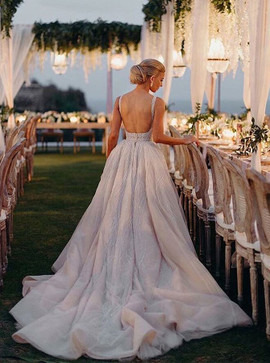 Shop Cheap V-Neck Sleeveless Split Backless Tulle Wedding Dress with Beading