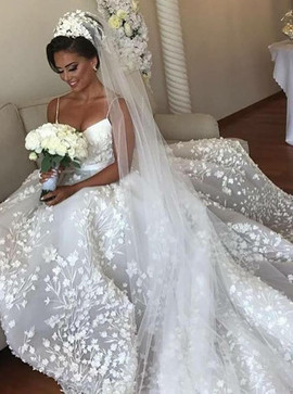 Shop Cheap A-Line Spaghetti Straps Court Train Wedding Dress with Appliques