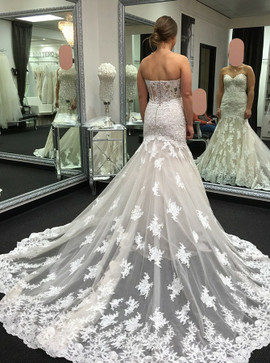 Shop Cheap Mermaid Sweetheart Court Train Wedding Dress with Lace Appliques