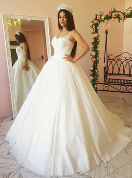 Shop Cheap Ball Gown Square Neck Court Train Wedding Dress with Appliques