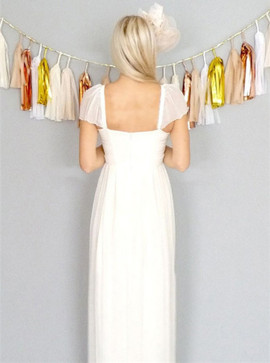 Shop Cheap A-Line Square Neck Cap Sleeves Beach Chiffon Wedding Dress