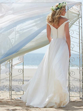 Cheap Long A-Line Off-the-Shoulder Sweep Train Chiffon Beach Wedding Dress