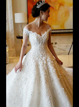 Shop Cheap Ball Gown Off Shoulder Lace Wedding Dress with Beading Appliques
