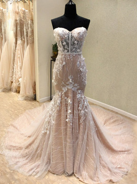 Shop Cheap Mermaid Sweetheart Light Champagne Lace Wedding Dress with Appliques
