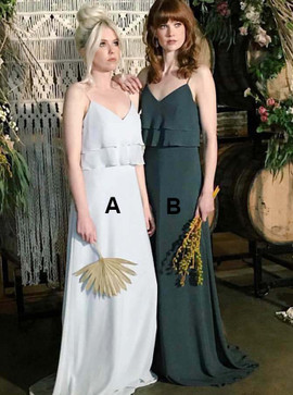 Spaghetti Straps Long Light Grey Chiffon Bridesmaid Dress