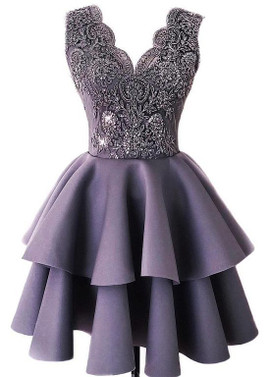 Cheap Satin V-neck Short A-line Homecoming Dress