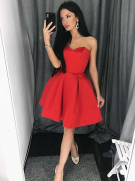 Shop Cheap A-Line Satin Sweetheart Red Ruffles Short/Mini Homecoming Dress