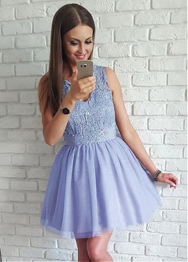Shop Cheap Beading Tulle V-neck Lavender Short A-line Homecoming Dress