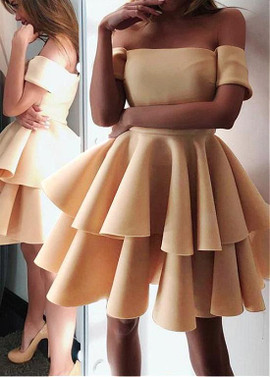 Cheap Shop Champagne Satin Off-the-shoulder Short A-line Homecoming Dress