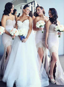Lace Blush Mermaid Sweetheart  Bridesmaid Dress with Appliques Split
