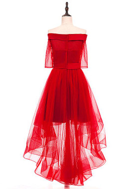 Shop Cheap  Polka Dot Tulle Off-the-shoulder Red A-line Hi-lo Homecoming Dress