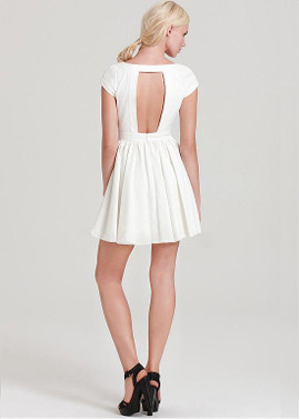 Shop Cheap Satin Scoop White Cap Sleeves Cut-out Short Homecoming Dress Under 100