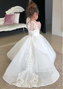 Shop Cheap Polka Dot Tulle Jewel Long Sleeve White A-line Flower Girl Dress