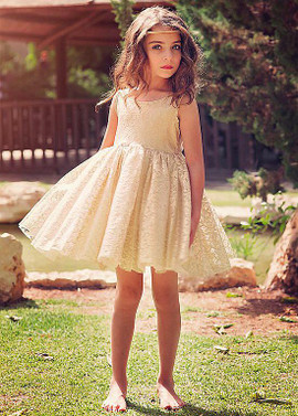 Shop Cheap Lace Jewel Yellow A-line Flower Girl Dress With Handmade Flower under 80