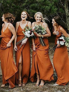 Sexy Split V-Neck Orange Chiffon Bridesmaid Dress