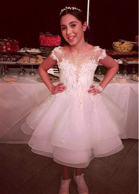 Shop Cheap  Beading Appliques Organza Jewel White Ball Gown Flower Girl Dress