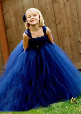 Shop Cheap Blue Tulle Square Handmade Flowers Ball Gown Flower Girl Dress