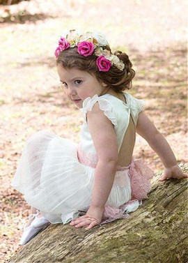 Shop Cheap Chiffon V-neck White Tea-length A-line Flower Girl Dresses With Belt