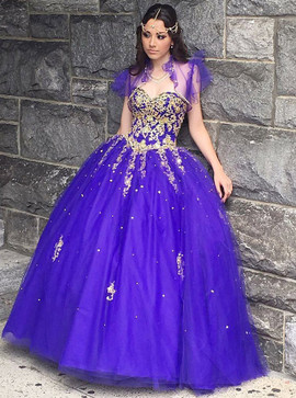 Shop Cheap Grape Tulle Ball Gown Sweetheart Quinceanera Dress with Appliques Wraps