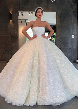 Shop Cheap Sequin Tulle Strapless Sparkle Ball Gown Wedding Dress