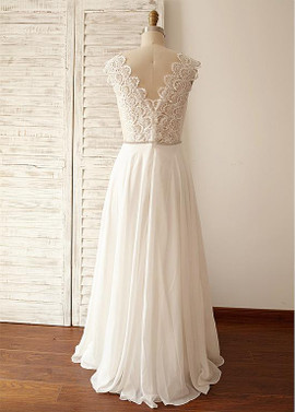 Shop Cheap Chiffon V-neck Beach A-line Wedding Dresses With Lace Appliques