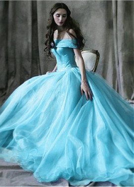 Shop Cheap Tulle & Organza Off-the-shoulder Blue Ball Gown Prom Dress