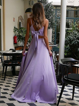 Shop Cheap Two Pieces Lilac A Line V Neck Long Prom Dresses with High Slit under 100
