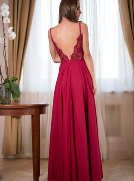 Shop Cheap Sexy Backless Burgundy Straps Long Chiffon Prom Dress with Side Split