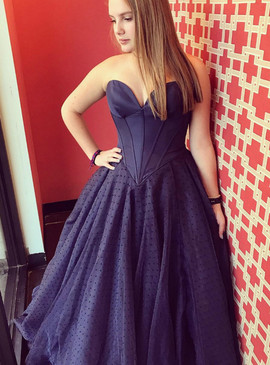 Shop Cheap Simple A-Line Dark Navy Blue Sweetheart Tulle Prom Dress under 150