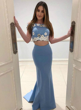 Shop Cheap Off the Shoulder Satin Appliques Blue Mermaid Prom Dress Under 150