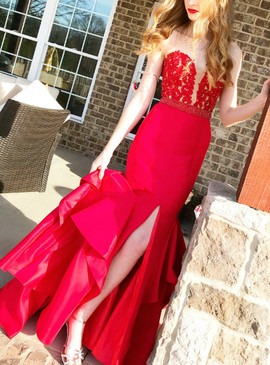 Shop Sexy Appliques Long Sweetheart Red Mermaid Prom Dress with Side Slit under 200