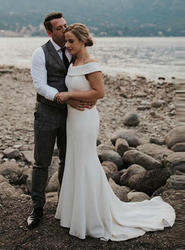 Shop Open Back Off the Shoulder Backless Mermaid Satin Wedding Dress Under 100