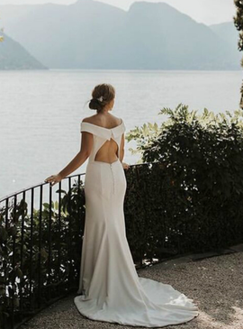 Shop Open Back Off the Shoulder Backless Mermaid Satin Wedding Dress Under 100