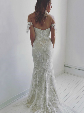 Shop Sexy Lace Off The Shoulder Backless Ivory Mermaid Wedding Dress under 200