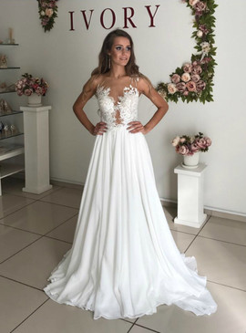 Shop Cheap Appliques See Through A-Line White Chiffon Boho Wedding Dress Under 200