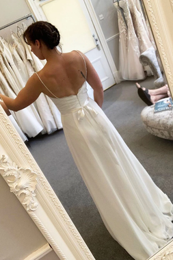 Shop 2020 Boho Sexy Cheap Scalloped Edge A-Line Chiffon Bridal Dress with Split