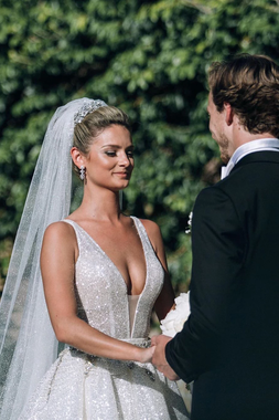 Shop Unique Sexy Sparkling V-Neck Court Train Ball Gown Wedding Dress under 300