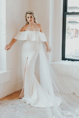 Shop Unique Sexy Mermaid Off the Shoulder Satin Wedding Dress with Slit under 100