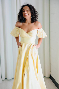 Shop Cheap  Ruffles Long Yellow Off Shoulder Prom Dress with Slit under 100